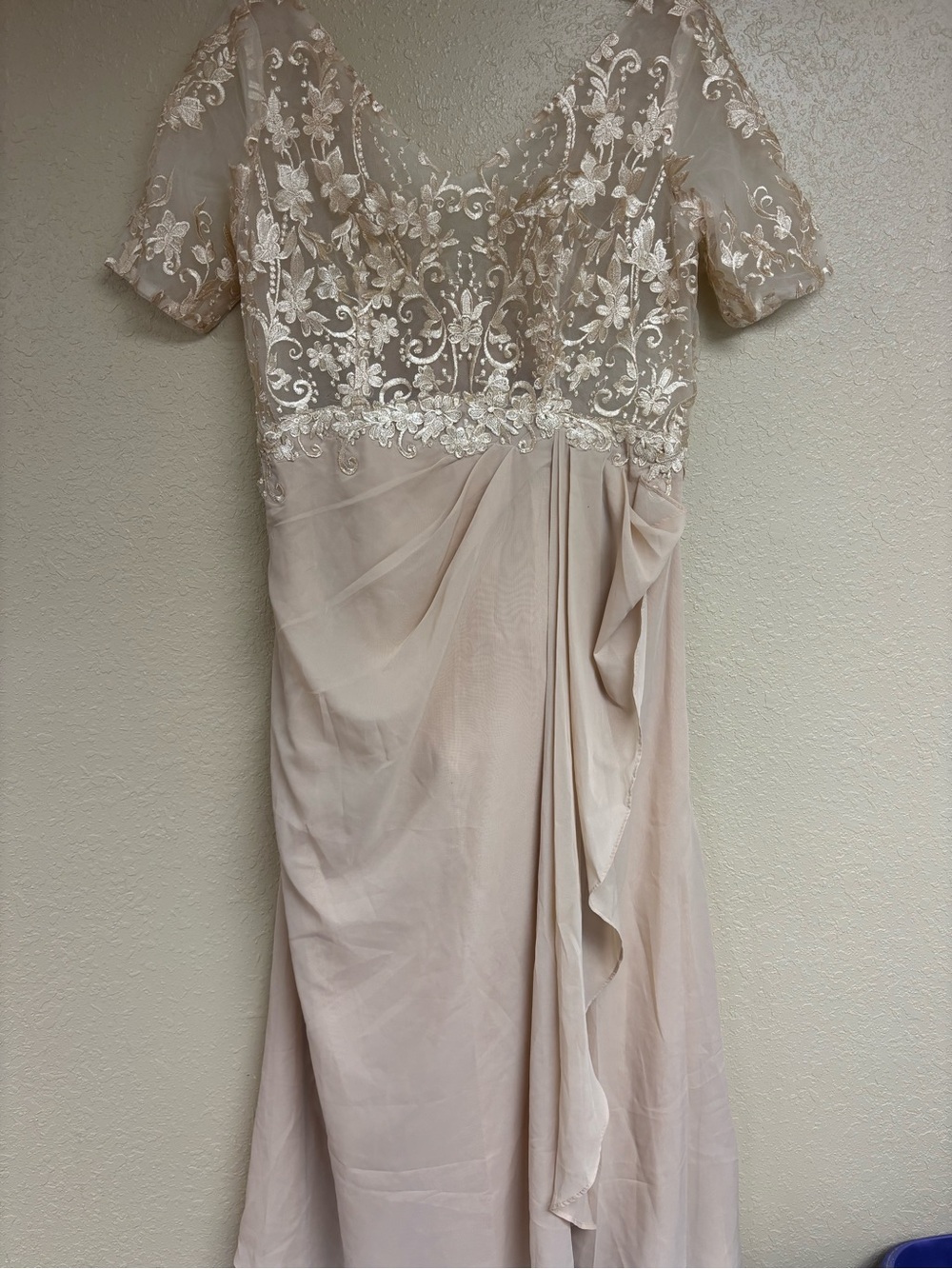 Embroidered V-Neck Chiffon Evening Gown in Blush